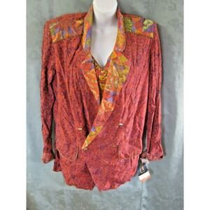VTG 90's AKF Two Piece Blouse & Blazer Set Size Medium Patchwork Floral NWT